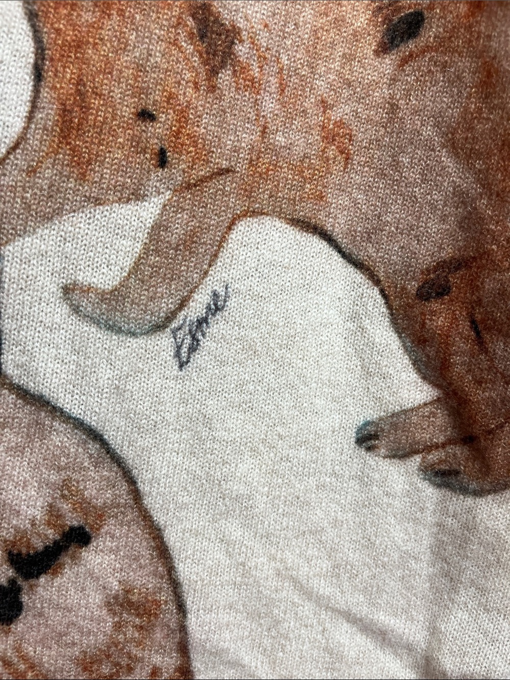 Anthropologie Goldie cashmere Women's Cream Graphic Cat Print  Sweater Medium - Picture 9 of 9